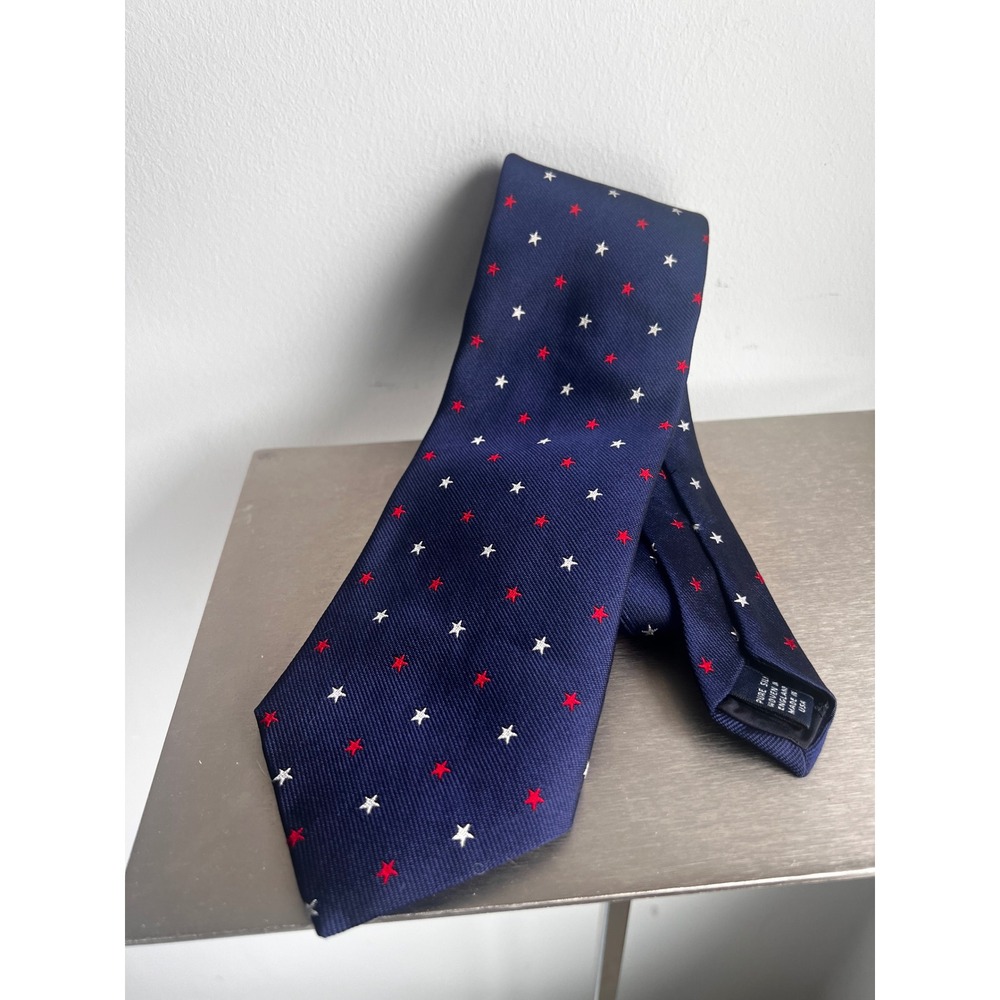 Brooks Brothers Tie Mens Navy Blue Silk Red White Star Pattern USA Made England